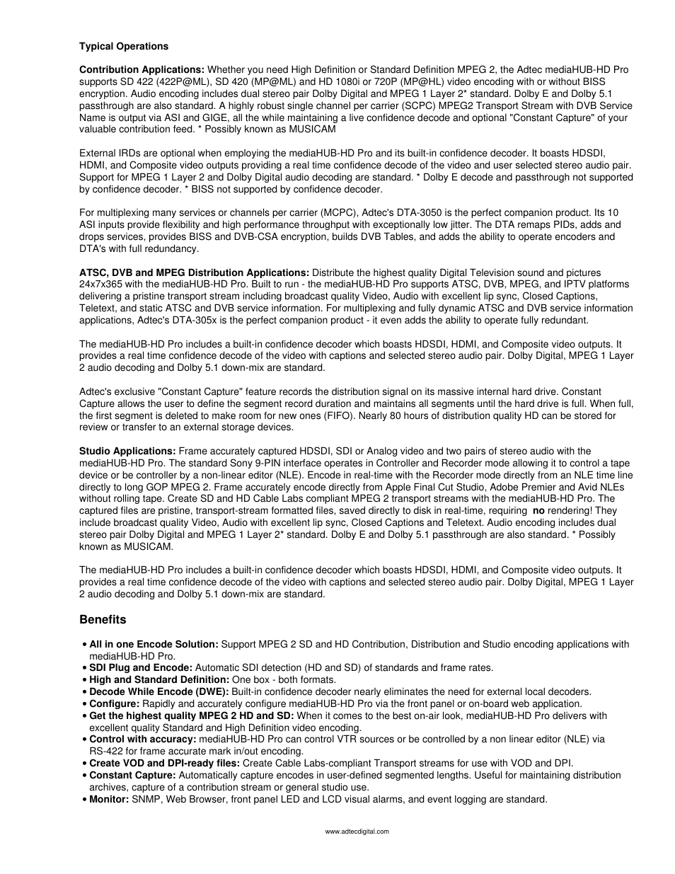 Typical operations, Operation and applications | Adtec digital mediaHUB-HD Pro (version 03.07.19) Manual User Manual | Page 4 / 98