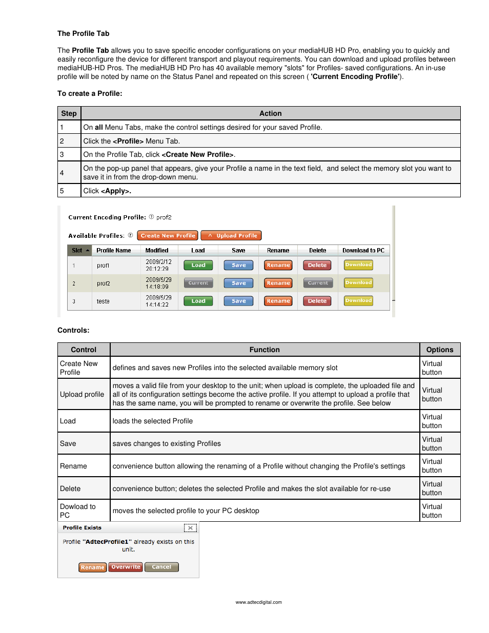 The profile tab | Adtec digital mediaHUB-HD Pro (version 03.07.19) Manual User Manual | Page 45 / 98