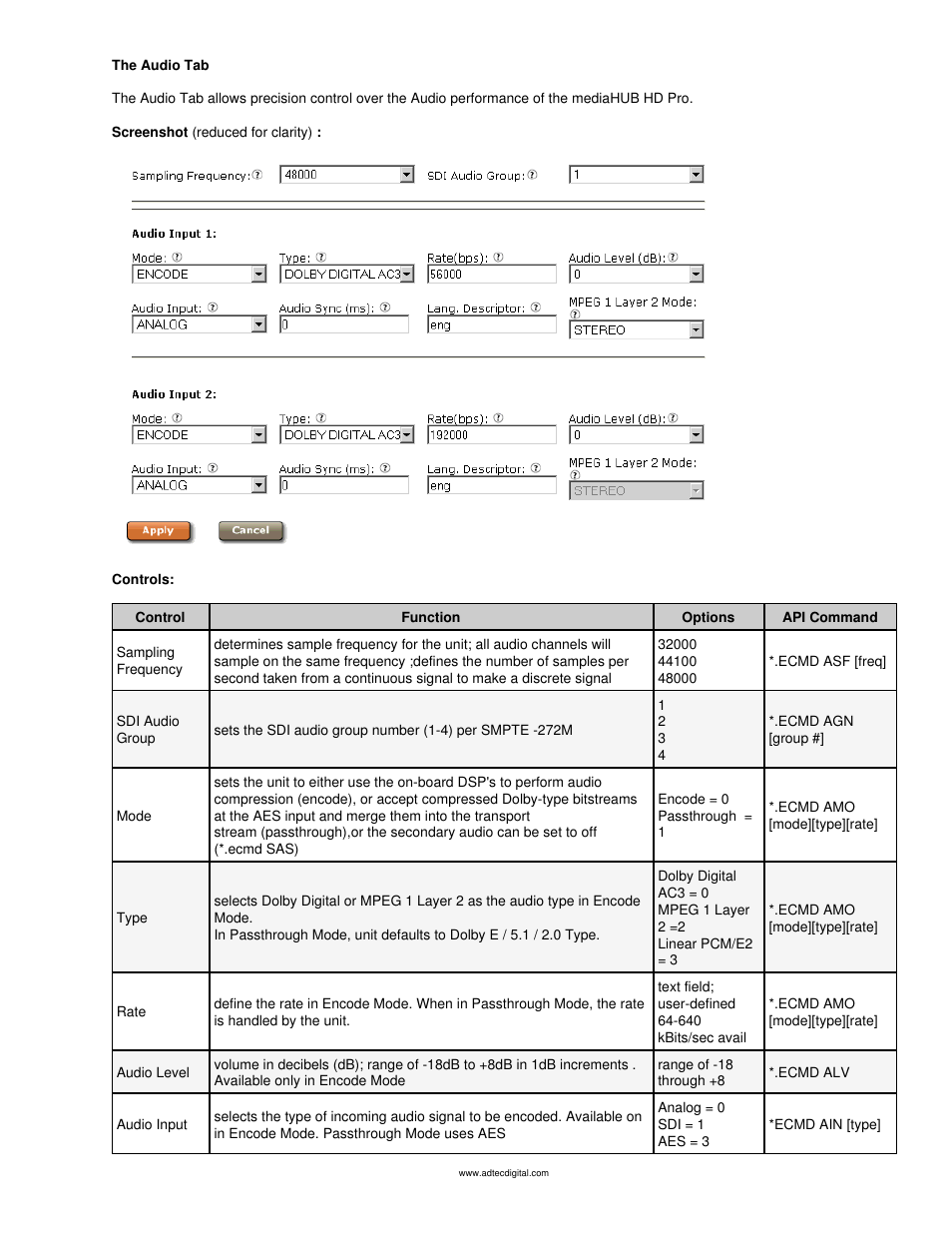 The audio tab | Adtec digital mediaHUB-HD Pro (version 03.07.19) Manual User Manual | Page 52 / 98