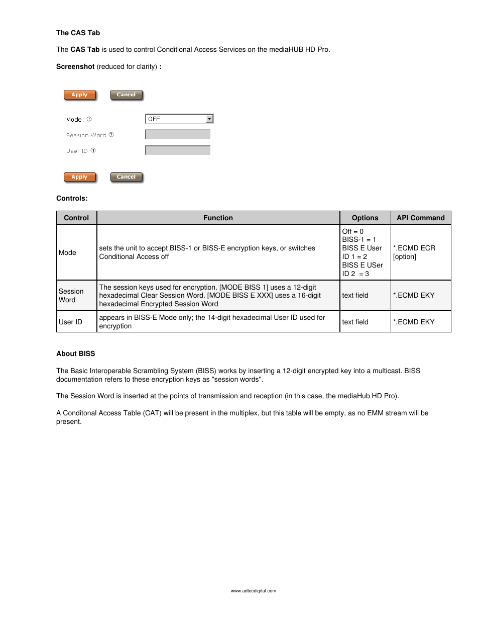 The cas tab | Adtec digital mediaHUB-HD Pro (version 03.07.19) Manual User Manual | Page 56 / 98