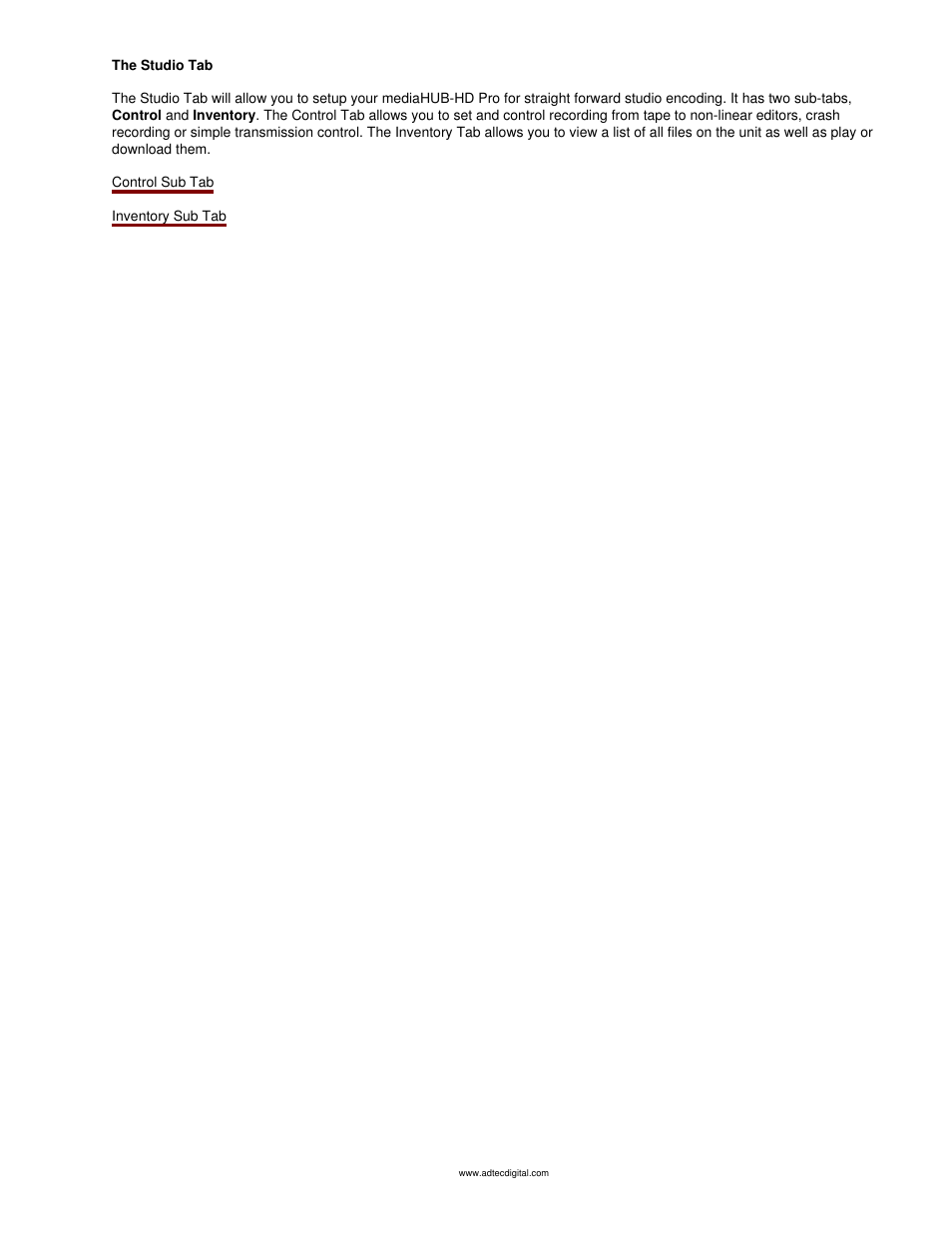 The studio tab | Adtec digital mediaHUB-HD Pro (version 03.07.19) Manual User Manual | Page 57 / 98