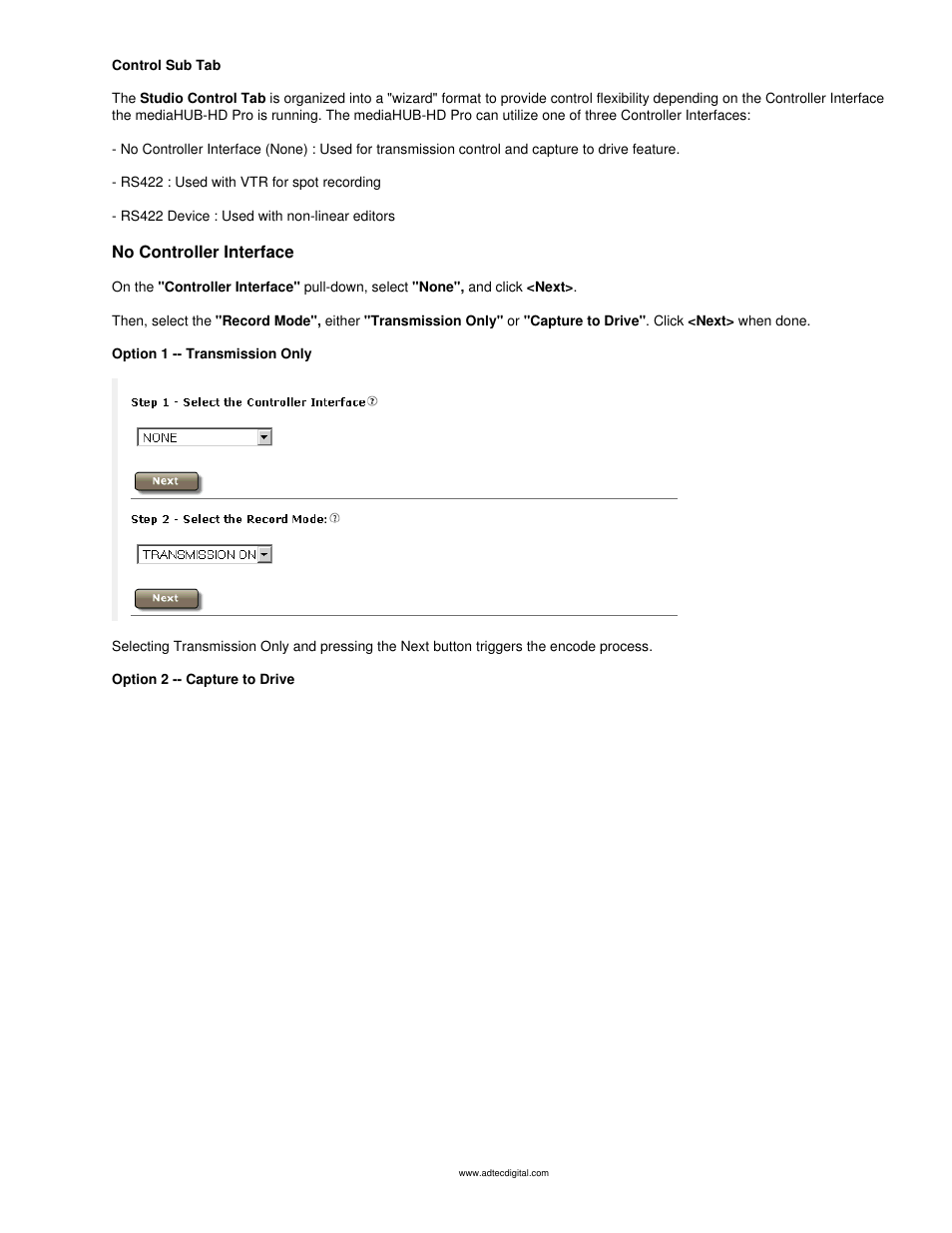 Control sub tab | Adtec digital mediaHUB-HD Pro (version 03.07.19) Manual User Manual | Page 58 / 98