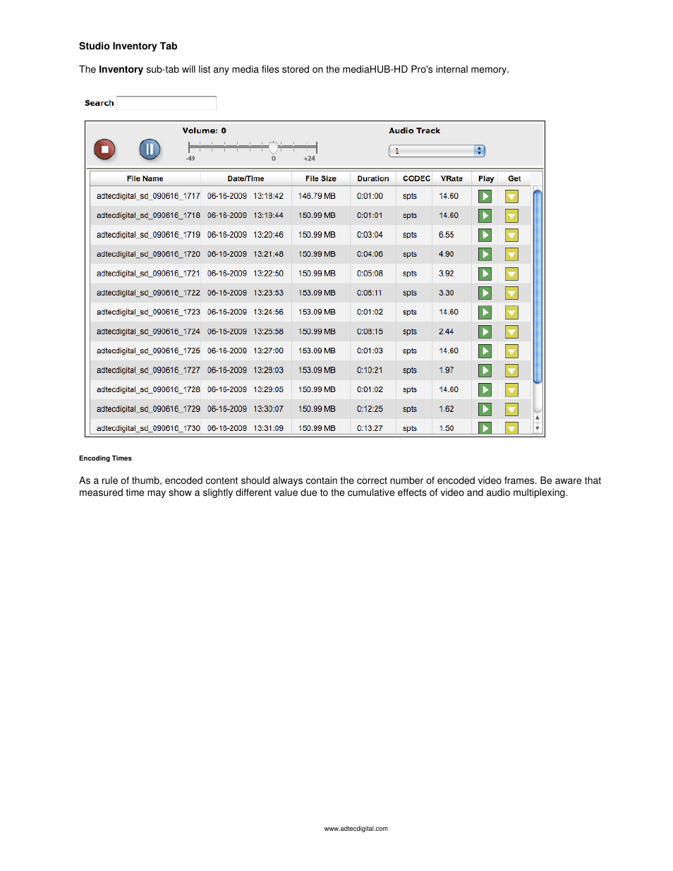 Inventory sub tab | Adtec digital mediaHUB-HD Pro (version 03.07.19) Manual User Manual | Page 63 / 98