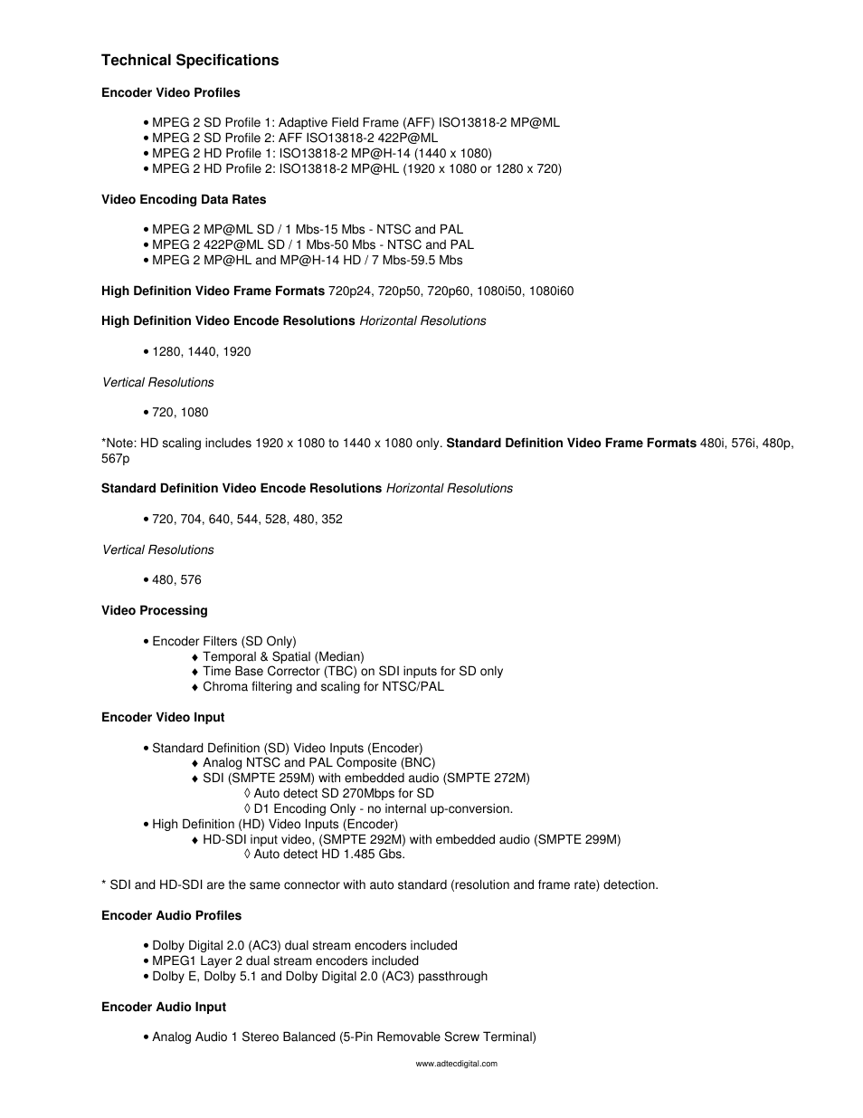 Technical specifications, Mediahub-hd pro technical specifications | Adtec digital mediaHUB-HD Pro (version 03.07.19) Manual User Manual | Page 74 / 98