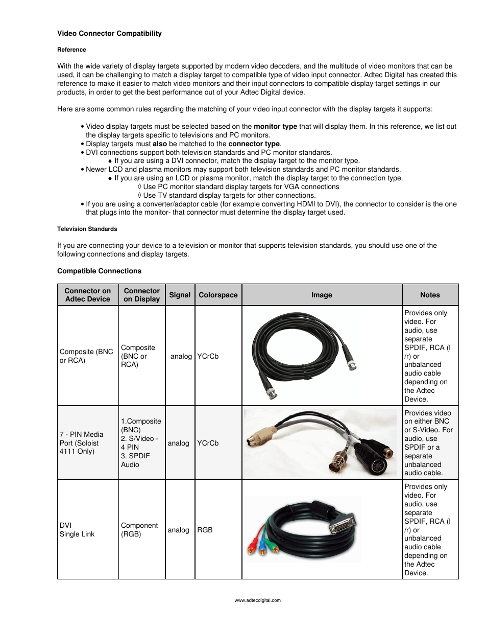 Video connector compatibility | Adtec digital mediaHUB-HD Pro (version 03.07.19) Manual User Manual | Page 91 / 98