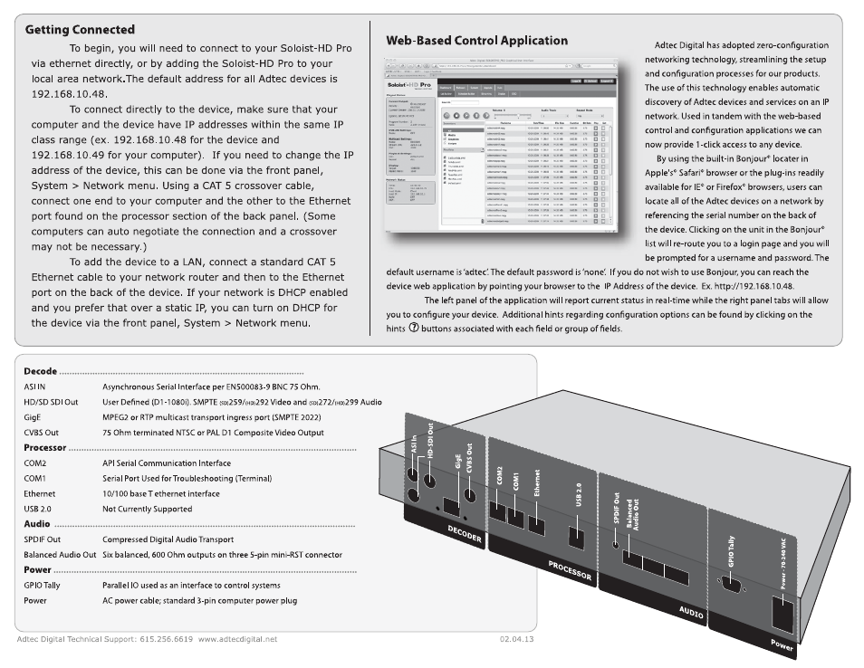 Adtec digital Soloist-HD Pro (version 02.07.09) Quick Start User Manual | Page 2 / 2