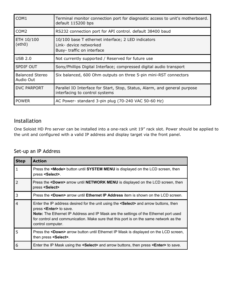 Installation, Set-up an ip address, Address | Adtec digital Soloist-HD Pro (version 02.07.09) Manual User Manual | Page 21 / 77