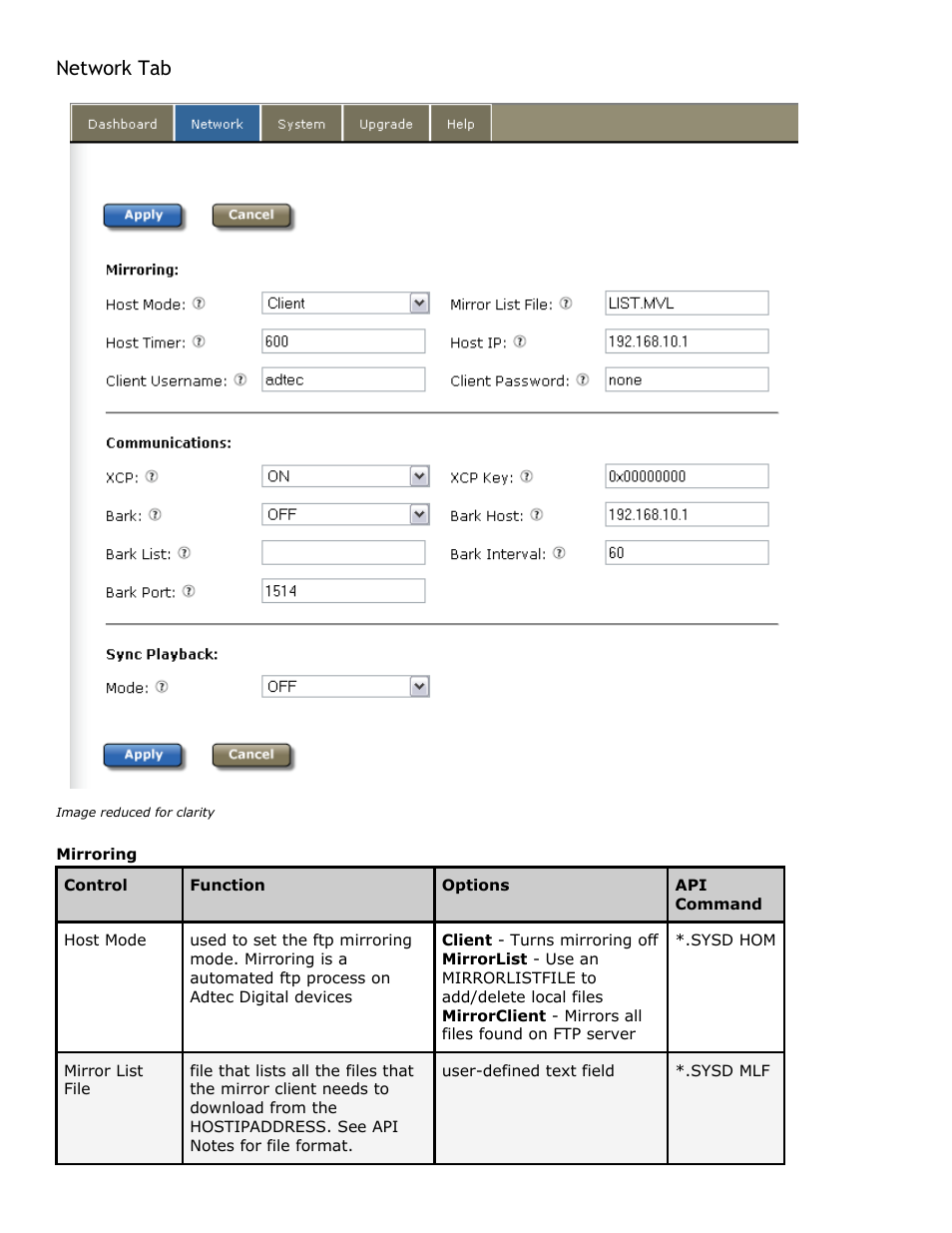 Network tab, Network | Adtec digital Soloist-HD Pro (version 02.07.09) Manual User Manual | Page 33 / 77