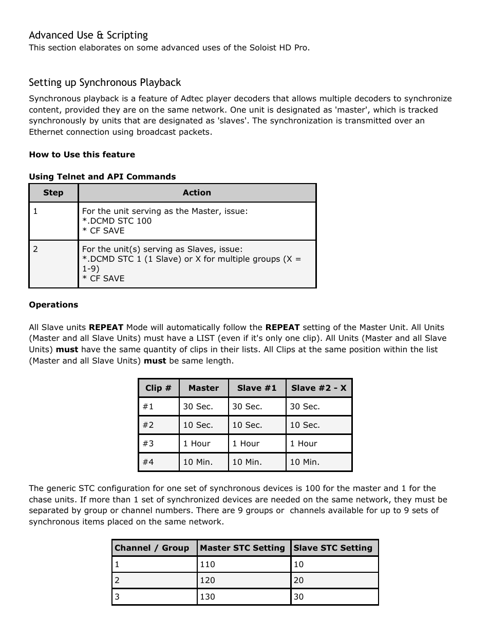 Setting up synchronous playback, Advanced, Scripting | Setting, Synchronous, Playback, Advanced use & scripting | Adtec digital Soloist-HD Pro (version 02.07.09) Manual User Manual | Page 56 / 77