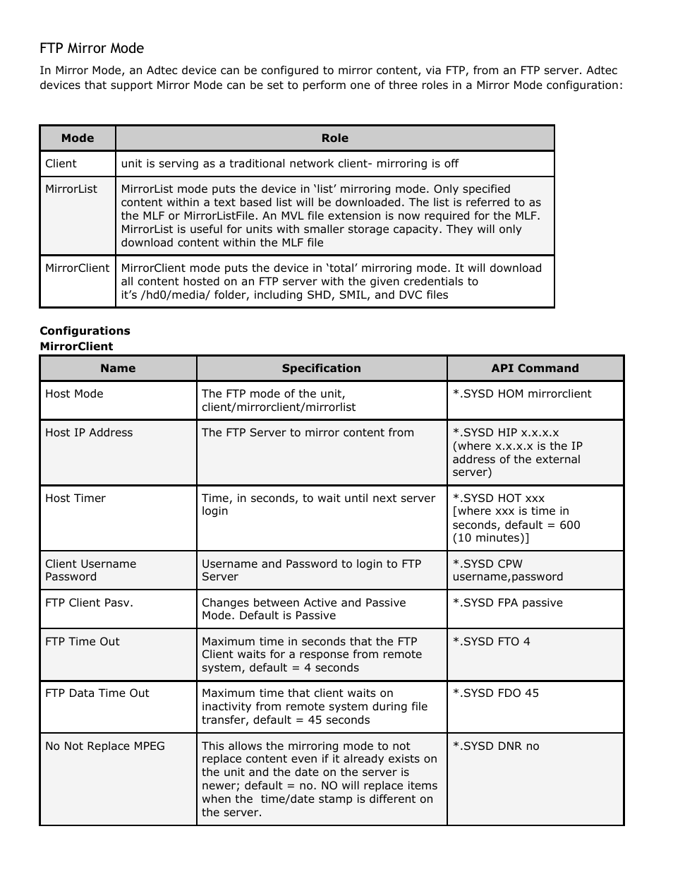 Ftp mirror mode, Mirror, Mode | Adtec digital Soloist-HD Pro (version 02.07.09) Manual User Manual | Page 59 / 77