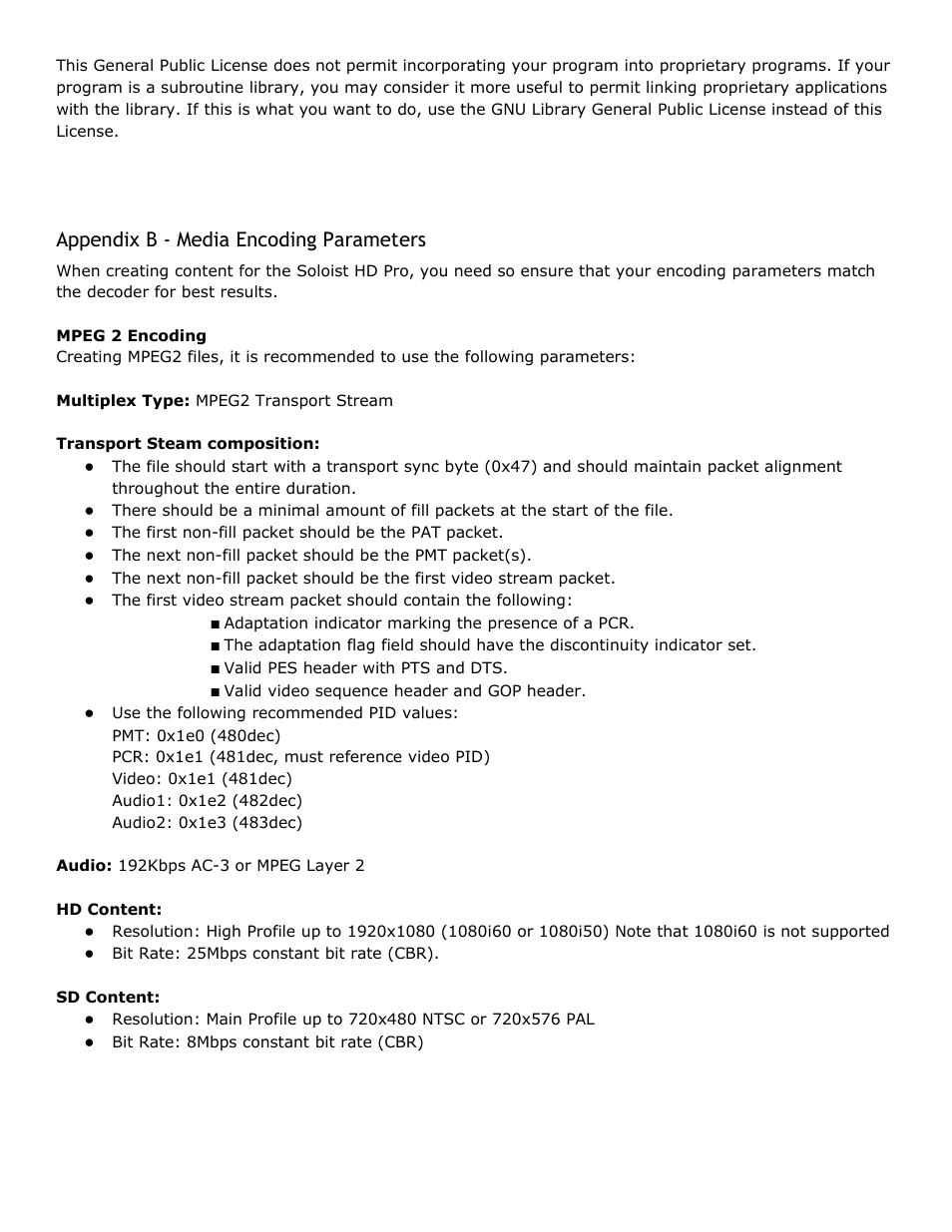 Appendix b - media encoding parameters, Appendix, Media | Encoding, Parameters | Adtec digital Soloist-HD Pro (version 02.07.09) Manual User Manual | Page 73 / 77