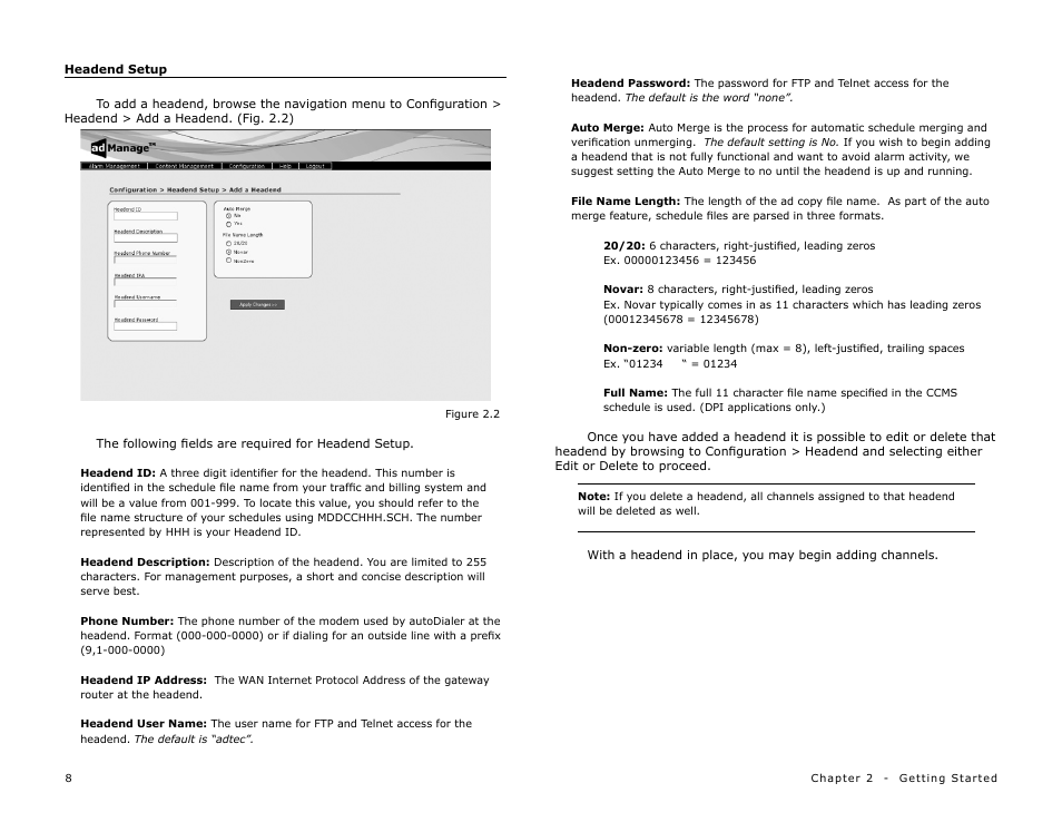 Headend setup | Adtec digital TBGS w/adManage User Manual | Page 10 / 50
