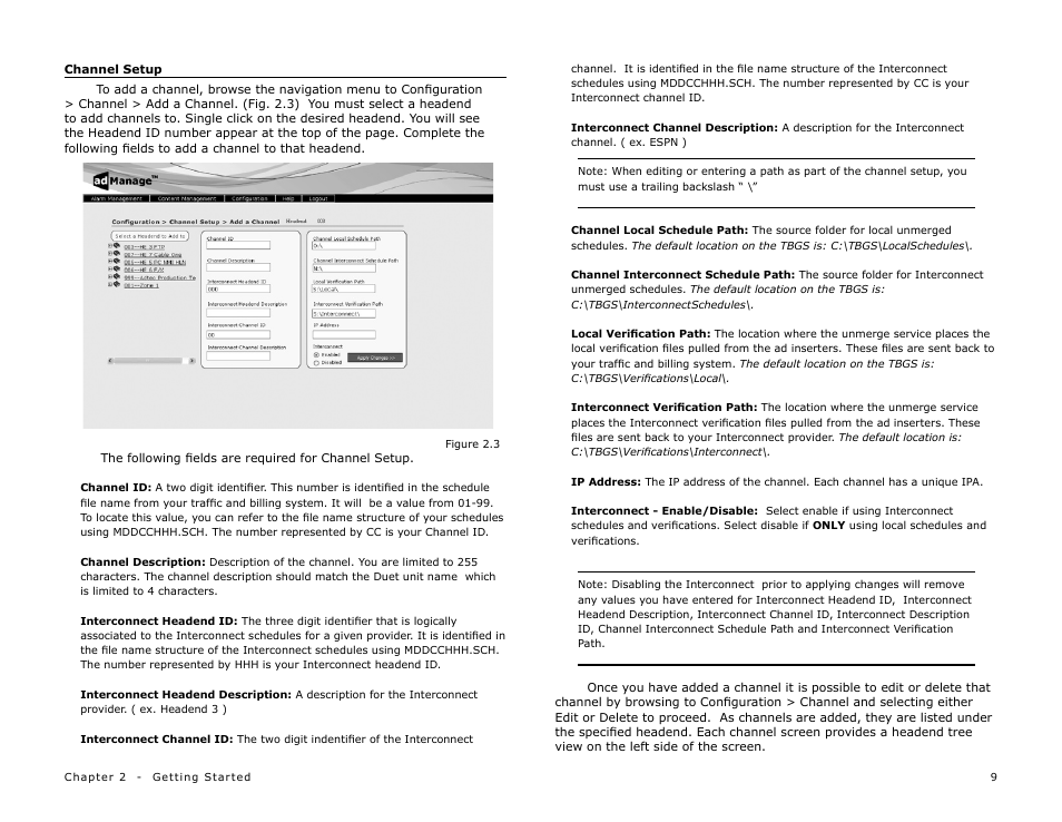 Channel setup | Adtec digital TBGS w/adManage User Manual | Page 11 / 50