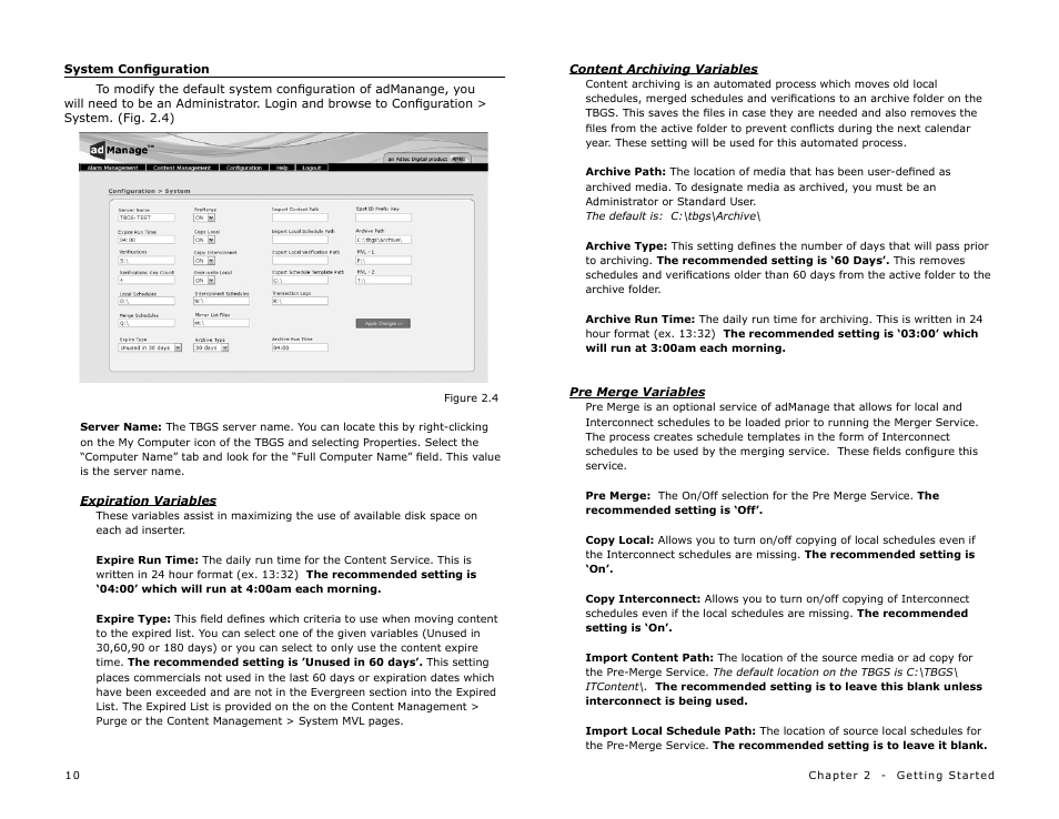 System configuration | Adtec digital TBGS w/adManage User Manual | Page 12 / 50