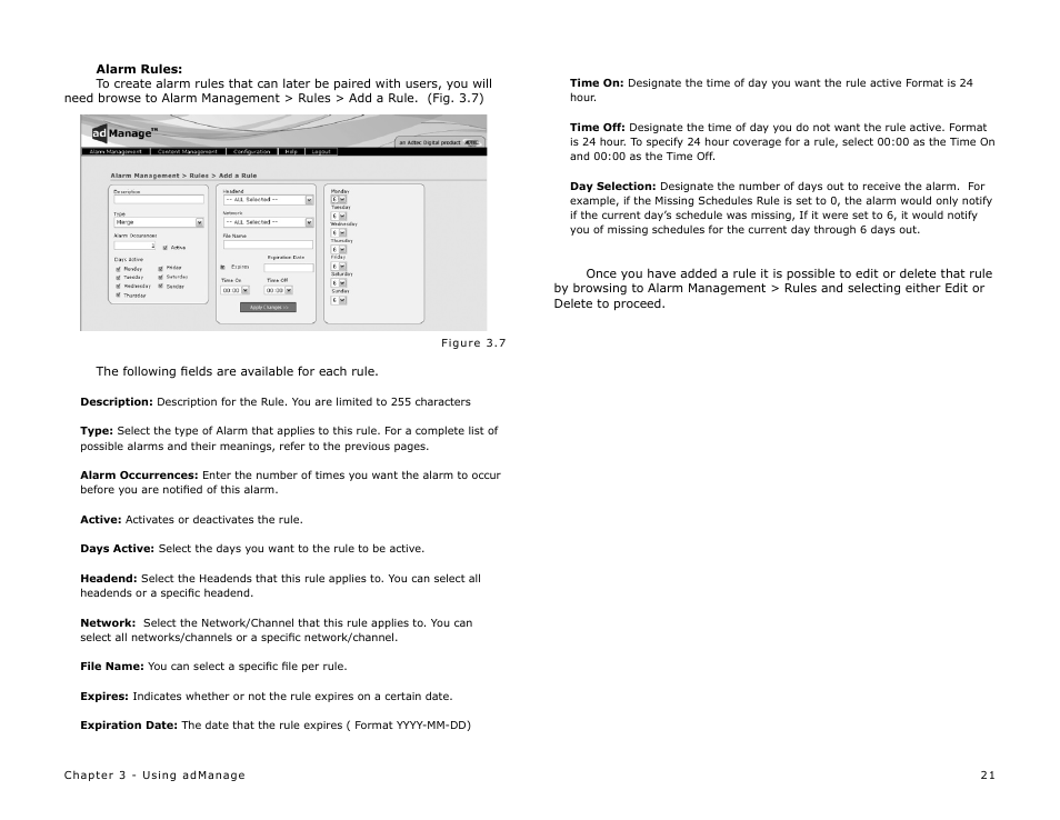Alarm rules | Adtec digital TBGS w/adManage User Manual | Page 23 / 50