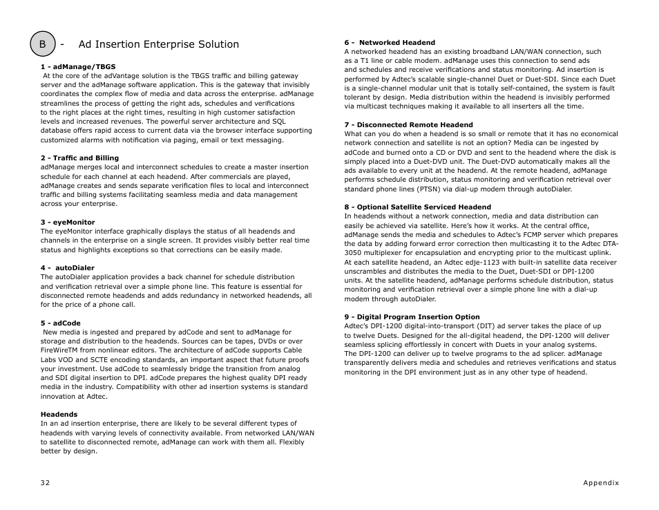 B - ad insertion enterprise solution | Adtec digital TBGS w/adManage User Manual | Page 34 / 50