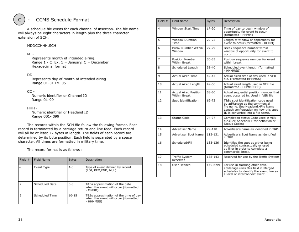 C - ccms schedule format | Adtec digital TBGS w/adManage User Manual | Page 40 / 50