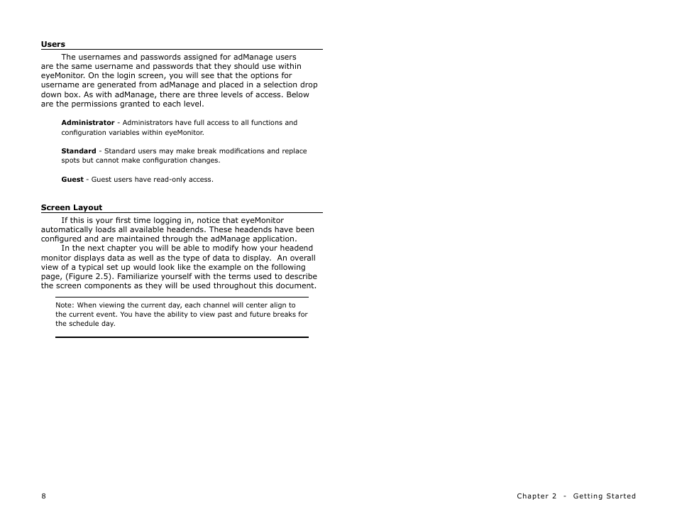 Users, Screen layout | Adtec digital eyeMonitor User Manual | Page 10 / 42