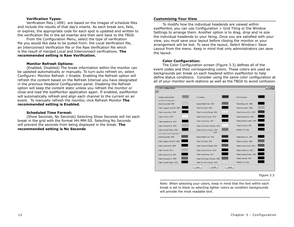 Verification types, Monitor refresh options, Customizing your view | Color configuration | Adtec digital eyeMonitor User Manual | Page 14 / 42