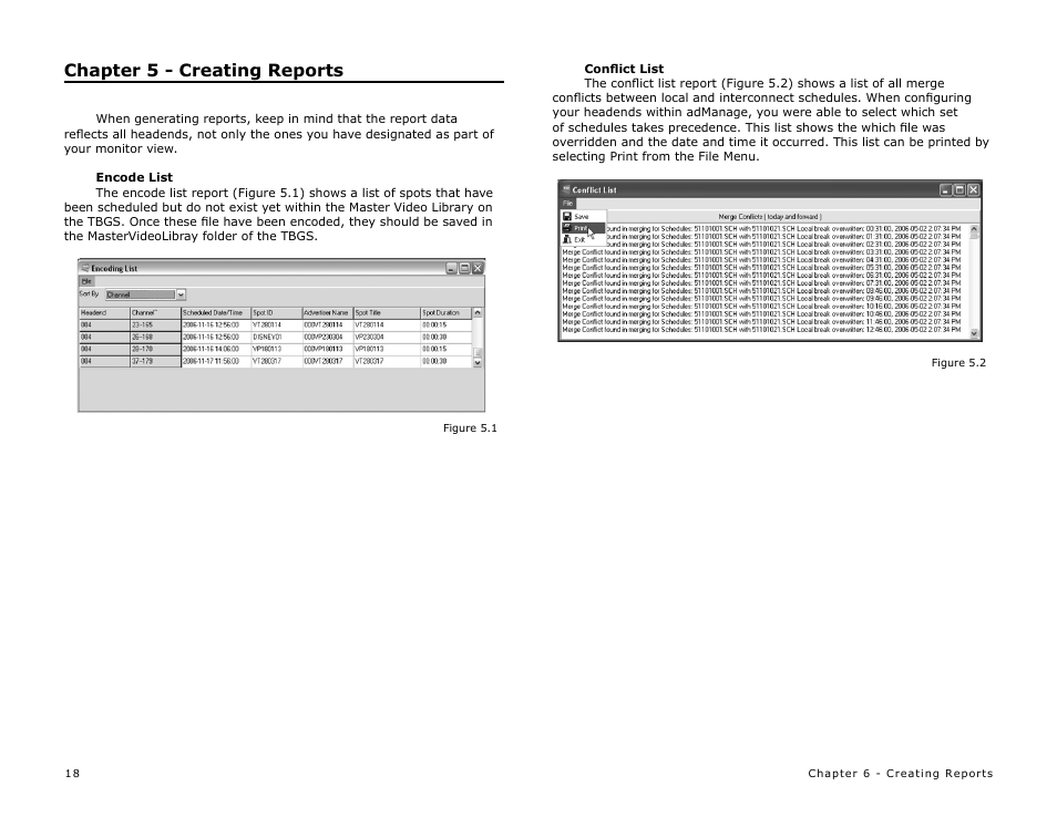 Chapter 5 - creating reports, Encode list, Conflict list | Adtec digital eyeMonitor User Manual | Page 20 / 42