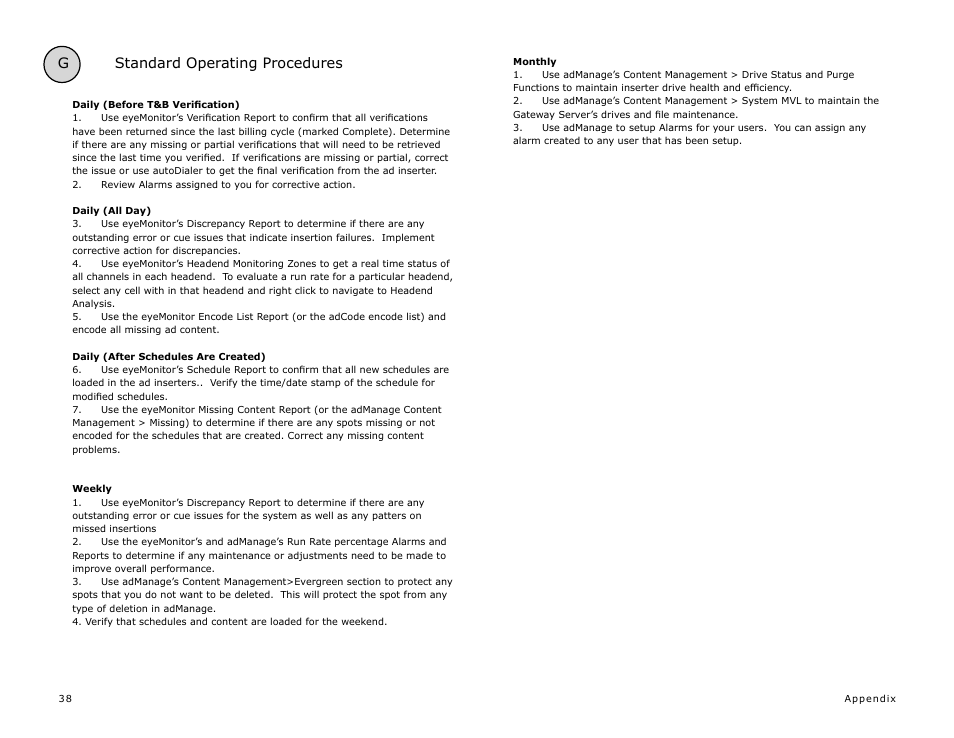 G standard operating procedures | Adtec digital eyeMonitor User Manual | Page 40 / 42