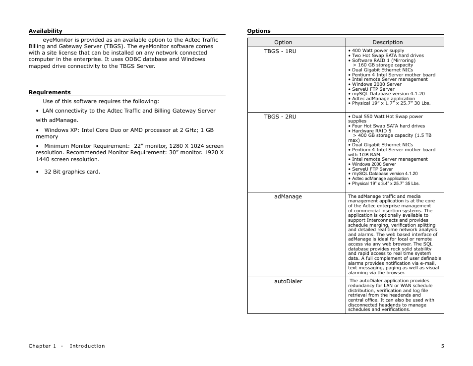 Availability, Requirements, Options | Adtec digital eyeMonitor User Manual | Page 7 / 42