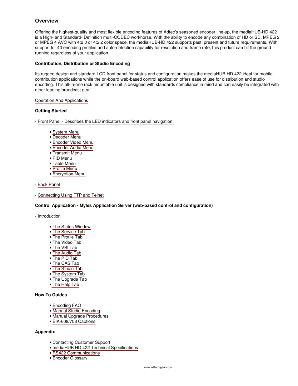 Overview | Adtec digital mediaHUB-HD 422 (version 1.01.10_M_2) Manual User Manual | Page 3 / 104