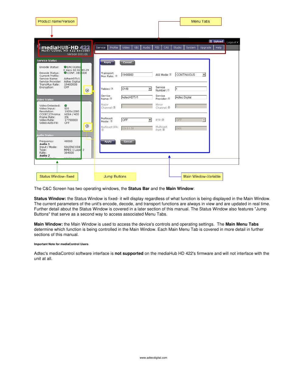 Adtec digital mediaHUB-HD 422 (version 1.01.10_M_2) Manual User Manual | Page 38 / 104