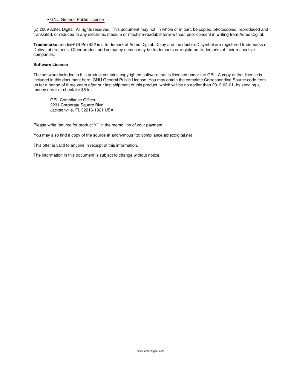 Adtec digital mediaHUB-HD 422 (version 1.01.10_M_2) Manual User Manual | Page 4 / 104