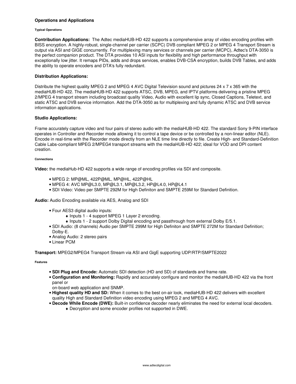 Operation and applications | Adtec digital mediaHUB-HD 422 (version 1.01.10_M_2) Manual User Manual | Page 5 / 104