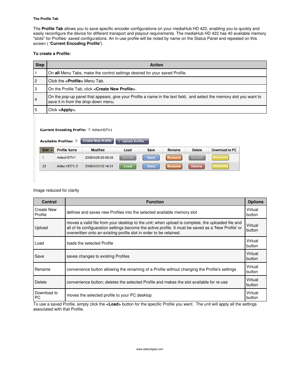 Profile tab | Adtec digital mediaHUB-HD 422 (version 1.01.10_M_2) Manual User Manual | Page 51 / 104