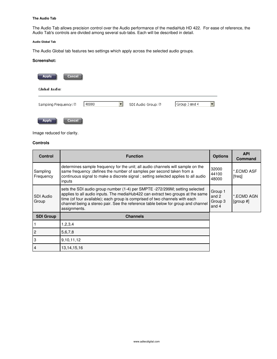 Audio tab | Adtec digital mediaHUB-HD 422 (version 1.01.10_M_2) Manual User Manual | Page 59 / 104