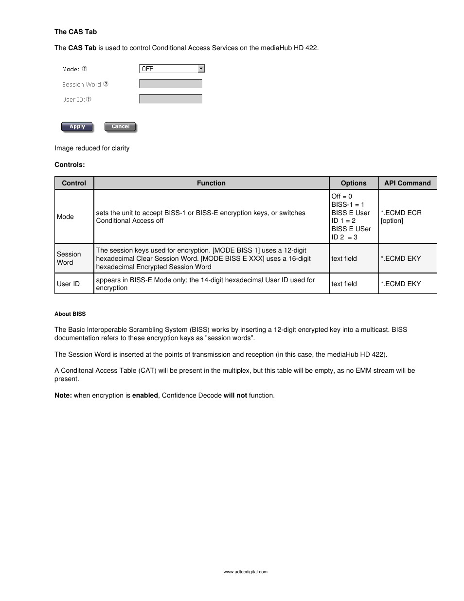 Cas tab | Adtec digital mediaHUB-HD 422 (version 1.01.10_M_2) Manual User Manual | Page 69 / 104