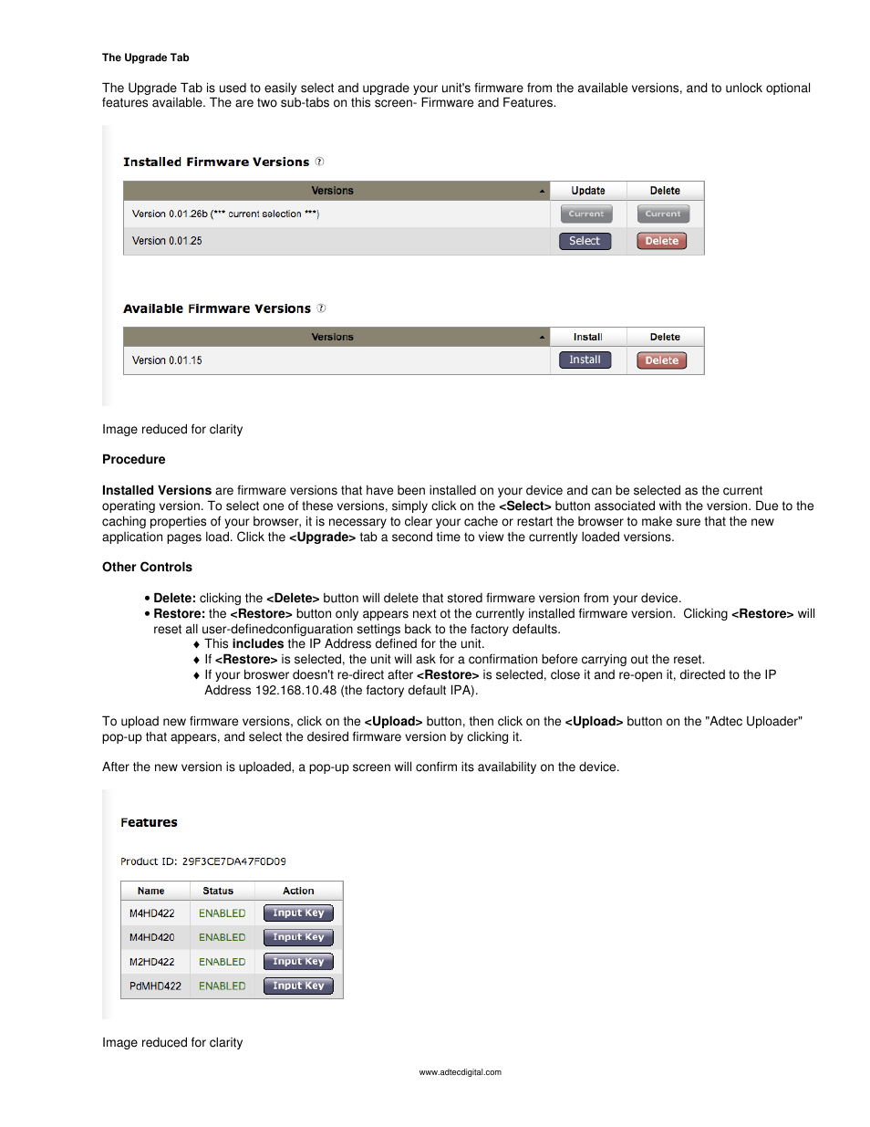 Upgrade tab | Adtec digital mediaHUB-HD 422 (version 1.01.10_M_2) Manual User Manual | Page 79 / 104