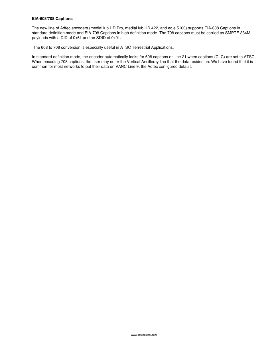 Eia-608/708 captions | Adtec digital mediaHUB-HD 422 (version 1.01.10_M_2) Manual User Manual | Page 85 / 104