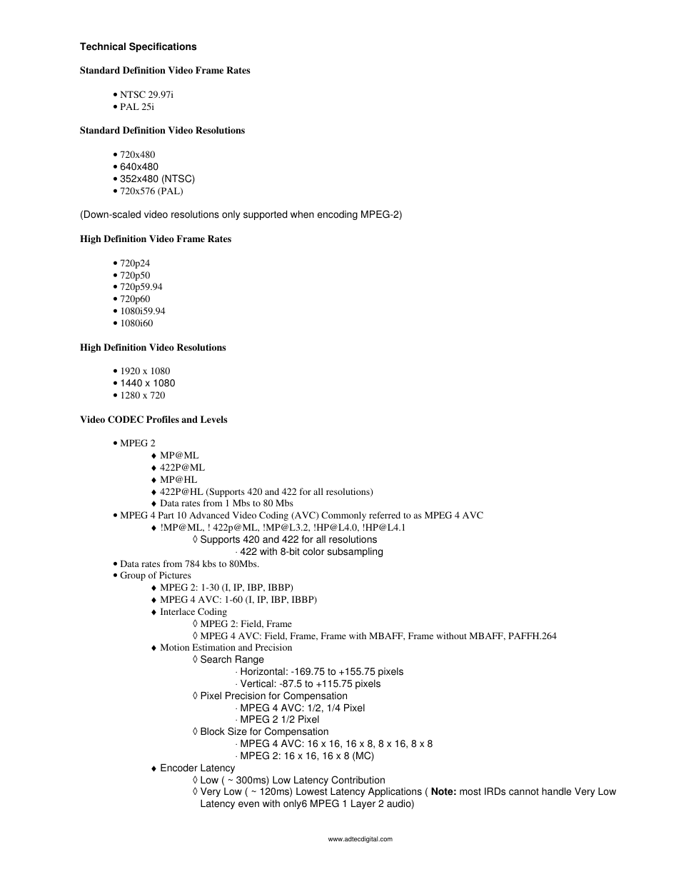 Technical specifications | Adtec digital mediaHUB-HD 422 (version 1.01.10_M_2) Manual User Manual | Page 89 / 104
