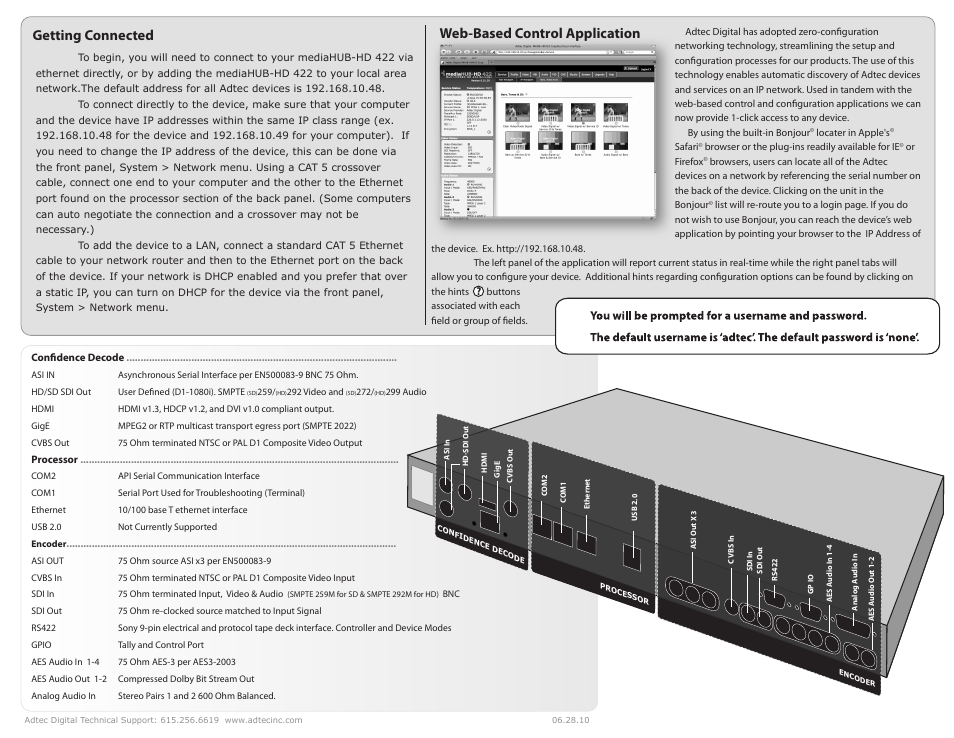 Web-based control application getting connected | Adtec digital mediaHUB-HD 422 (version 1.01.10_M_2) Quick Start User Manual | Page 2 / 2