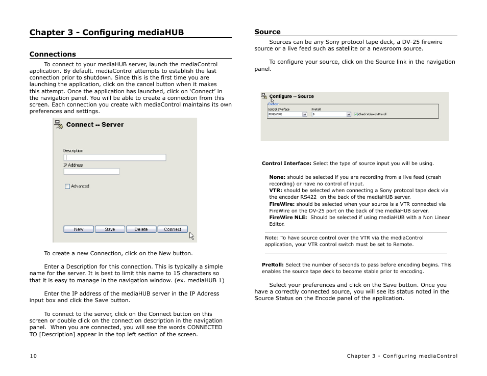 Chapter 3 - configuring mediahub, Connections, Source | Chapter 3 - conﬁguring mediahub | Adtec digital mediaHUB (version 02.00.13) User Manual | Page 12 / 24