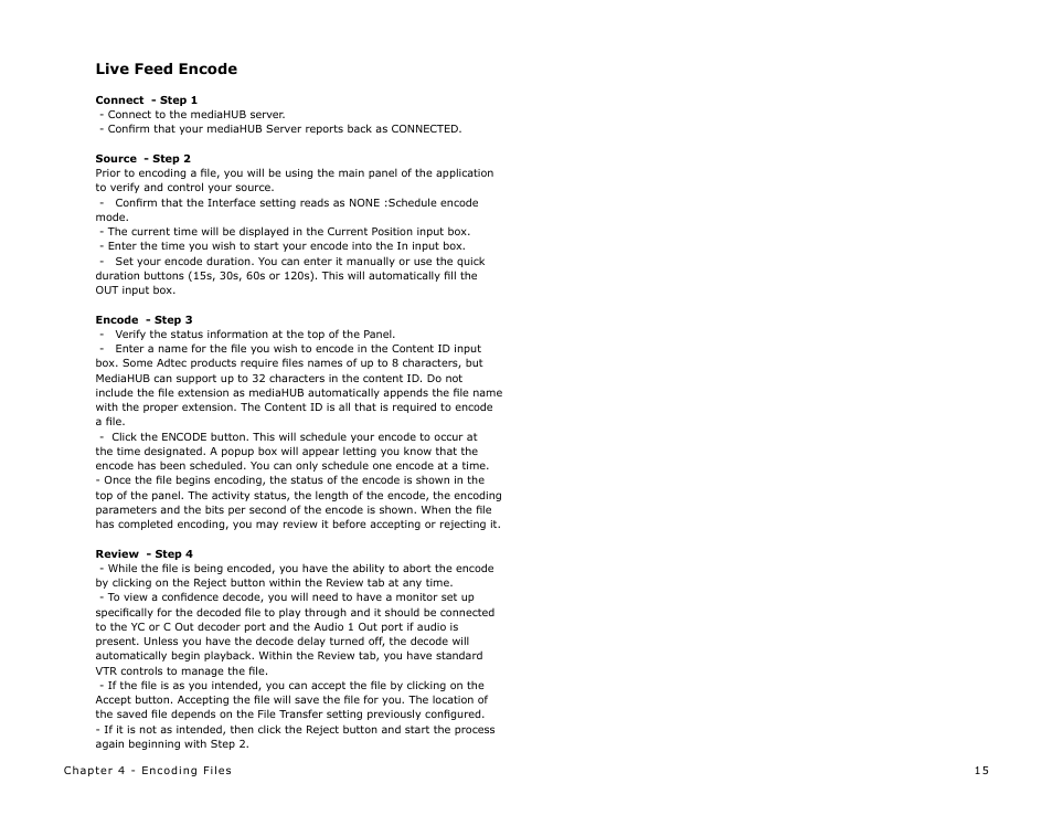 Live feed encode | Adtec digital mediaHUB (version 02.00.13) User Manual | Page 17 / 24