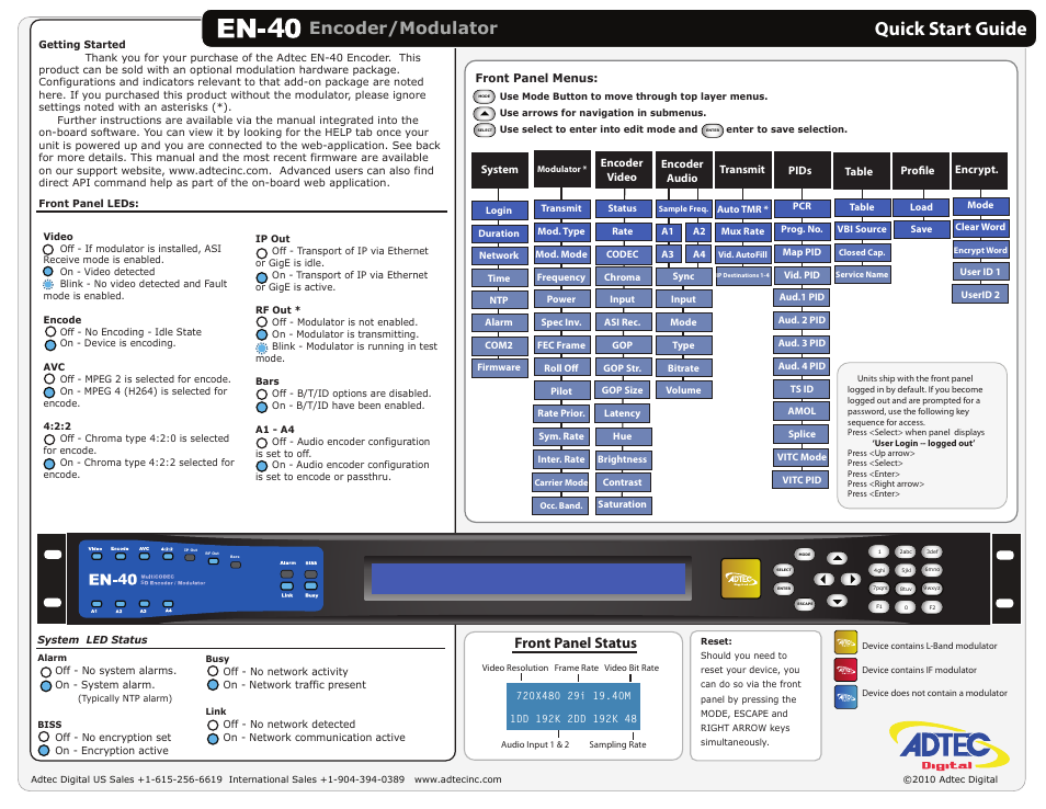 Adtec digital EN-40 (version 2.02.24) User Manual | 2 pages
