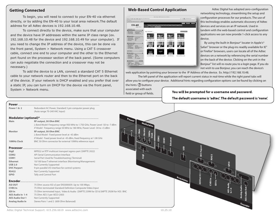 Web-based control application getting connected | Adtec digital EN-40 (version 2.02.24) User Manual | Page 2 / 2