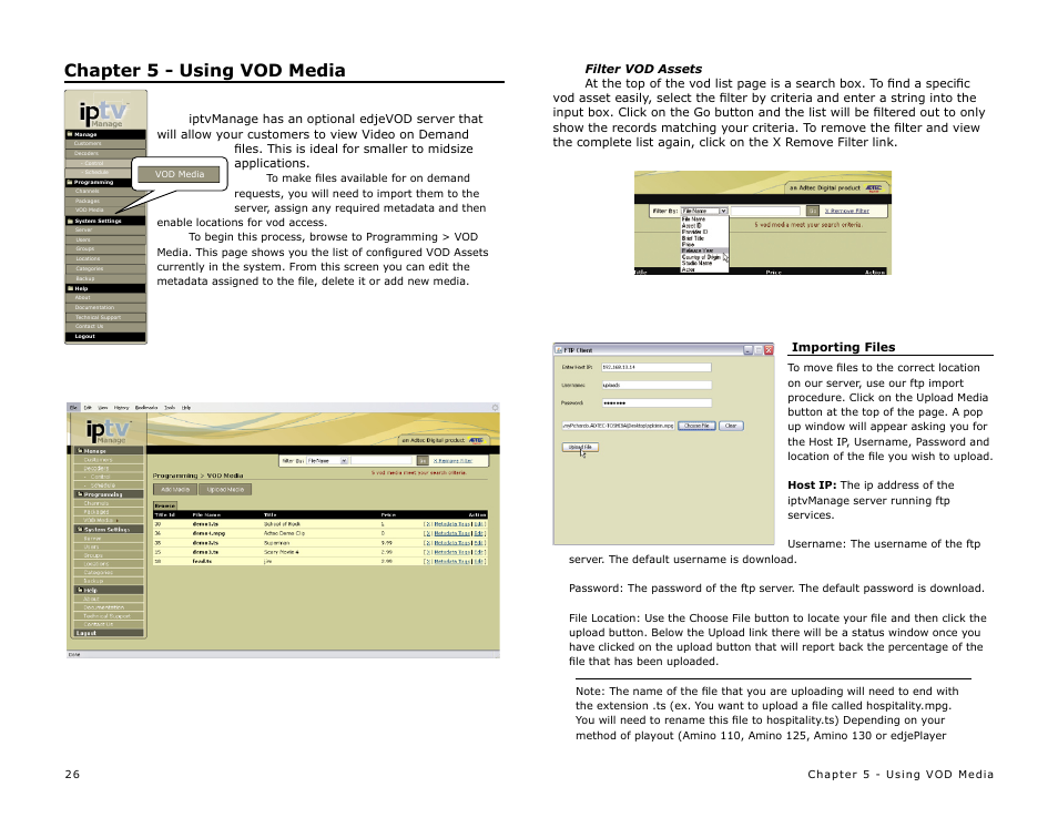 Chapter 5 - using vod media | Adtec digital MAS & iptvManage User Manual | Page 28 / 44