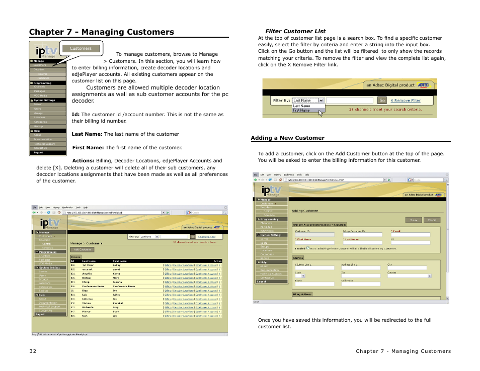 Chapter 7 - managing customers | Adtec digital MAS & iptvManage User Manual | Page 34 / 44