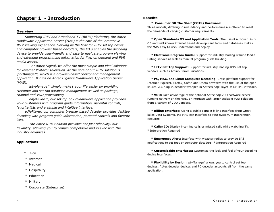 Chapter 1 - introduction | Adtec digital MAS & iptvManage User Manual | Page 6 / 44