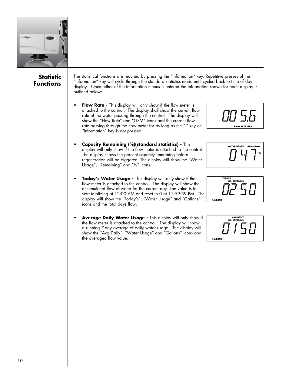 Statistic functions | Culligan Iron-Cleer Plus User Manual | Page 14 / 25