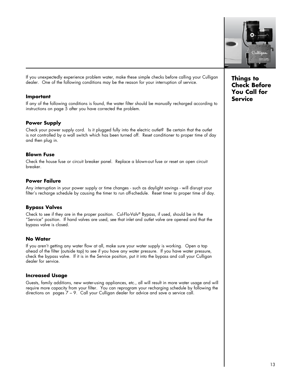 Things to check before you call for service | Culligan Iron-Cleer Plus User Manual | Page 17 / 25