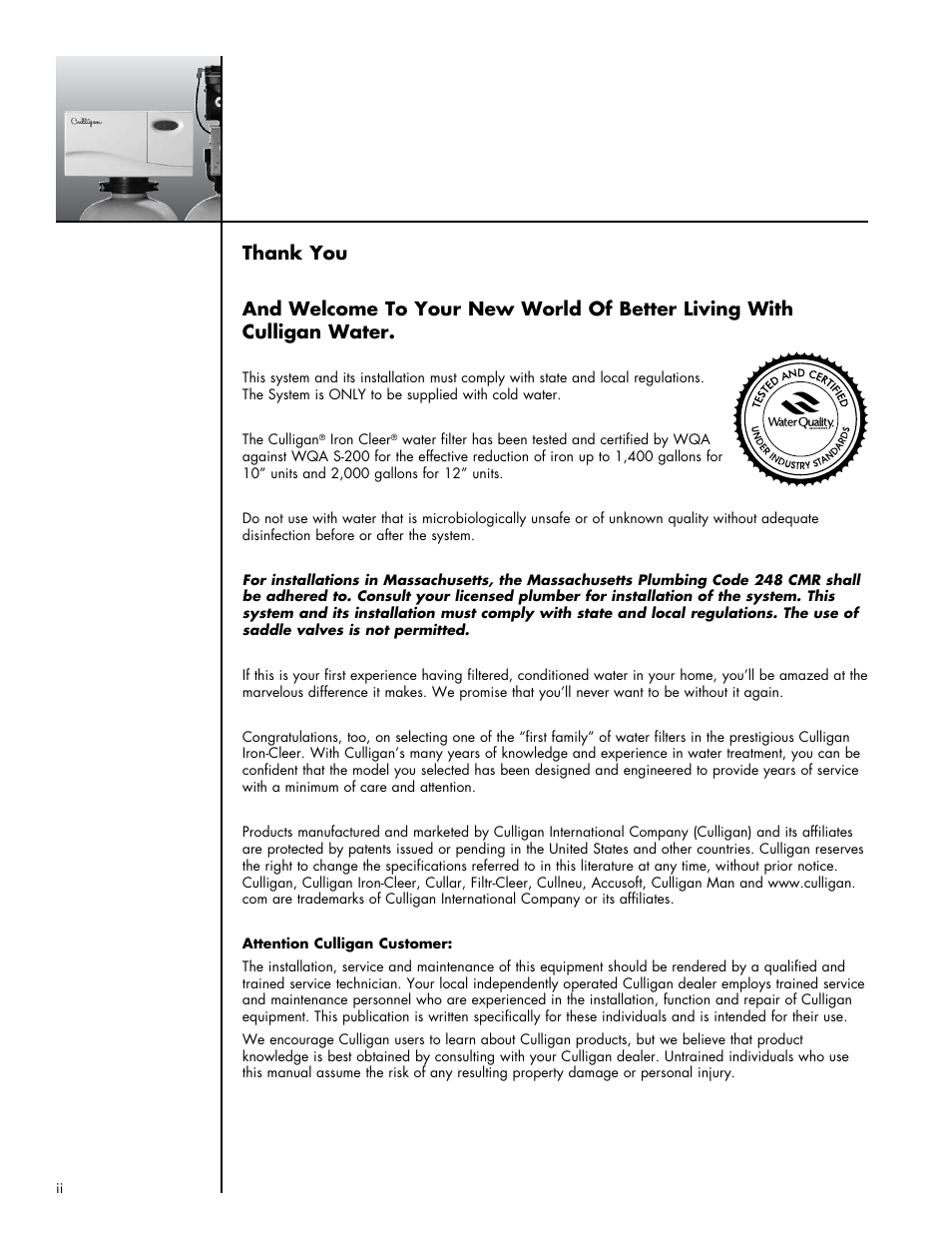 Culligan Iron-Cleer Plus User Manual | Page 2 / 25