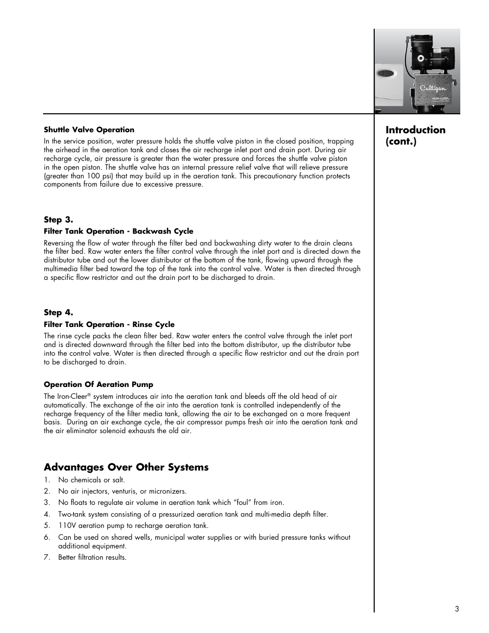Advantages over other systems, Introduction (cont.) | Culligan Iron-Cleer Plus User Manual | Page 7 / 25