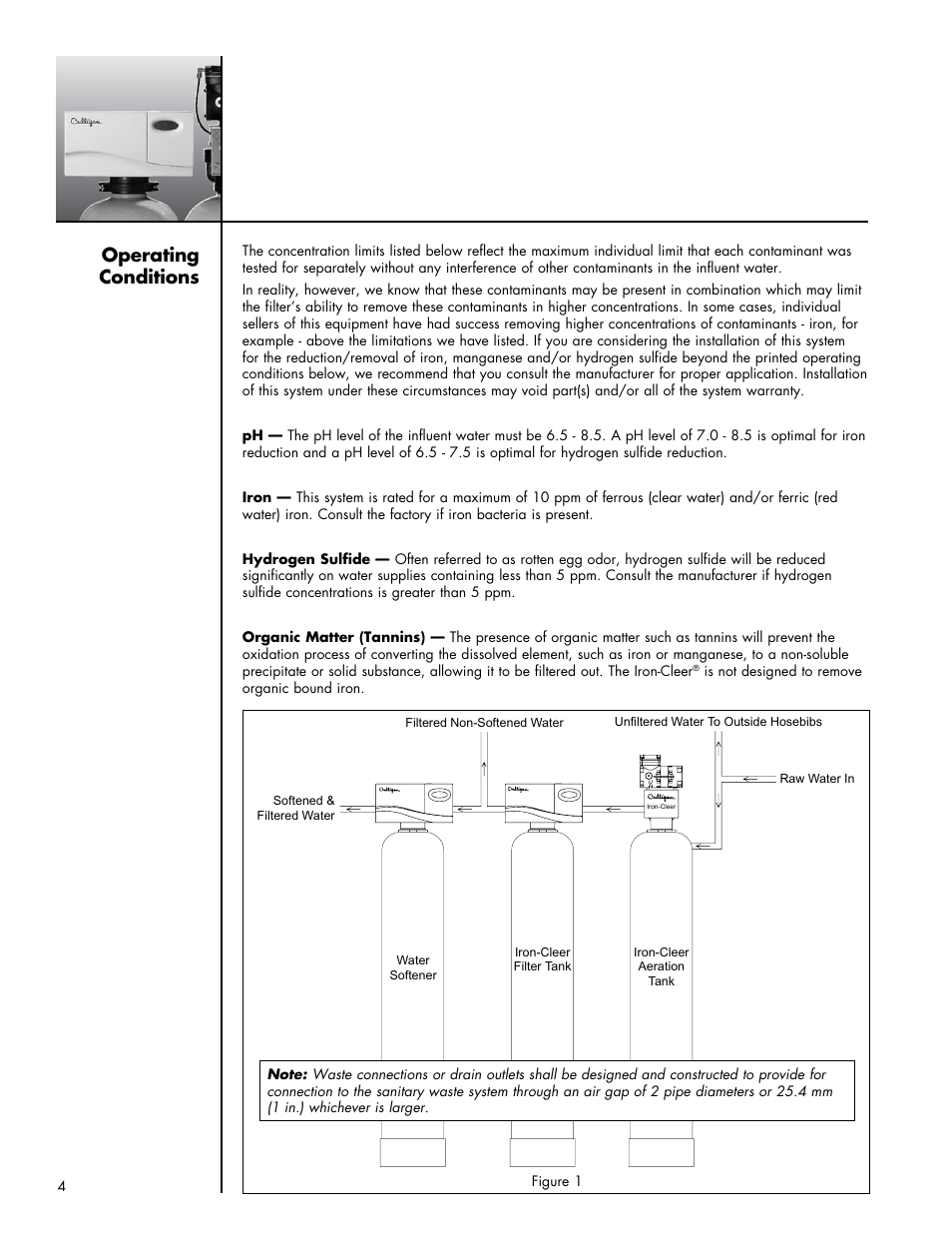 Operating conditions | Culligan Iron-Cleer Plus User Manual | Page 8 / 25