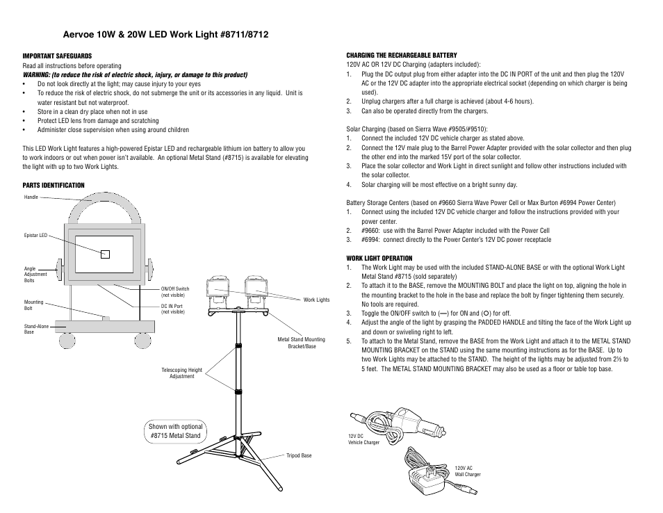 Aervoe 10-Watt LED Work Light User Manual | 2 pages